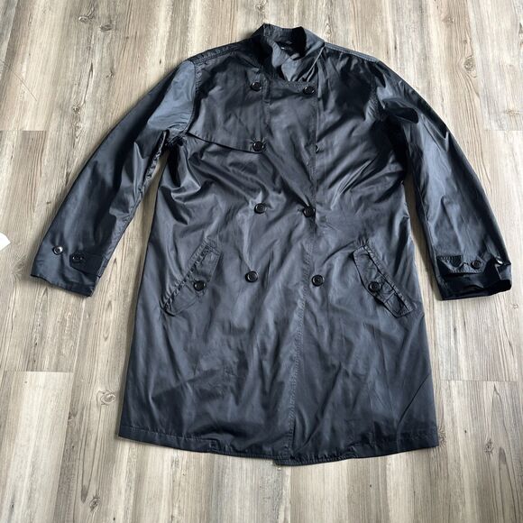 Gap Black Long Double Breasted Trench coat Raincoat Size Large - Picture 1 of 8